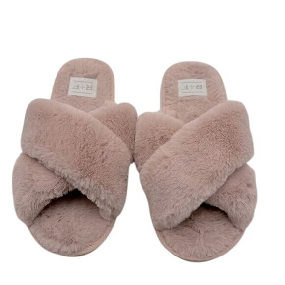 Womens Rodan+Fields Faux Fur Crisscross Slippers Size 9/10 Soft Pink Cozy - Picture 1 of 2
